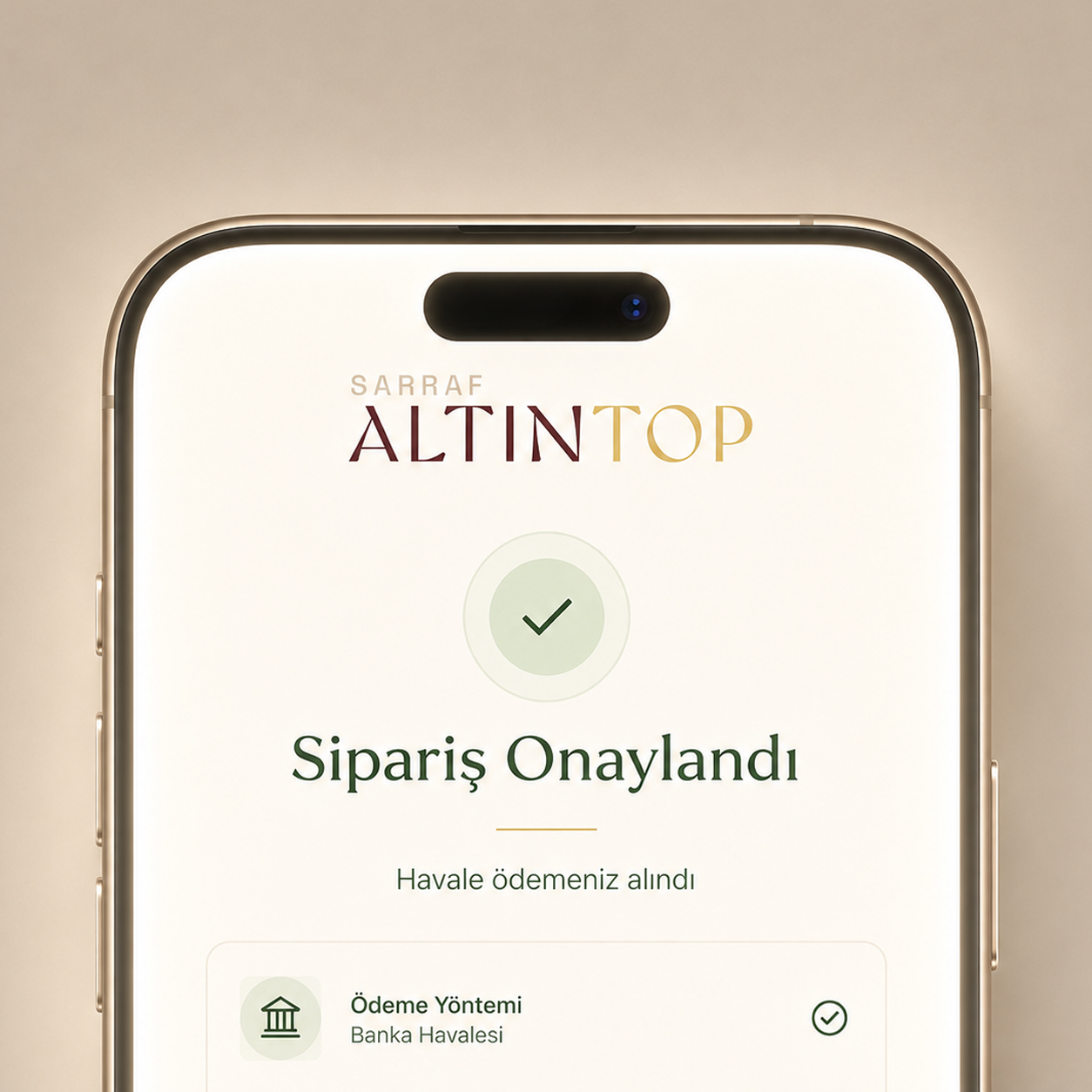 Sipariş onaylandı ekranı: havale ödemesi alındı